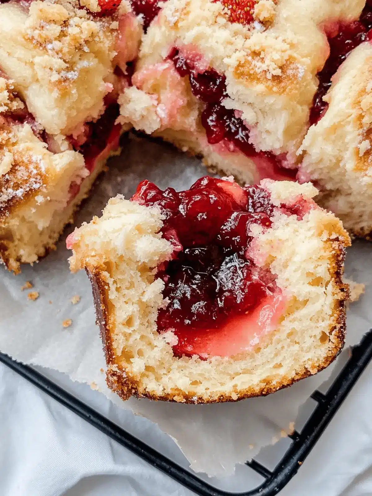 Vanilla Cream & Strawberry Jam Streusel Buns